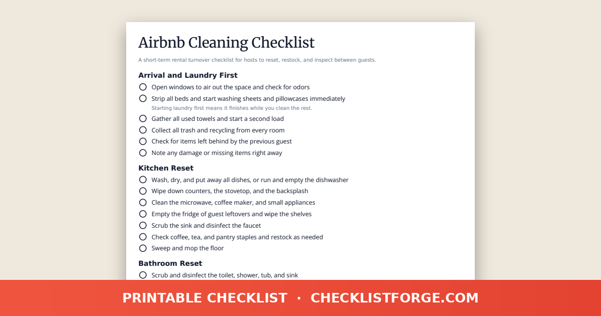 Airbnb Cleaning Checklist