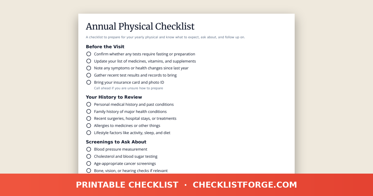 Annual Physical Checklist