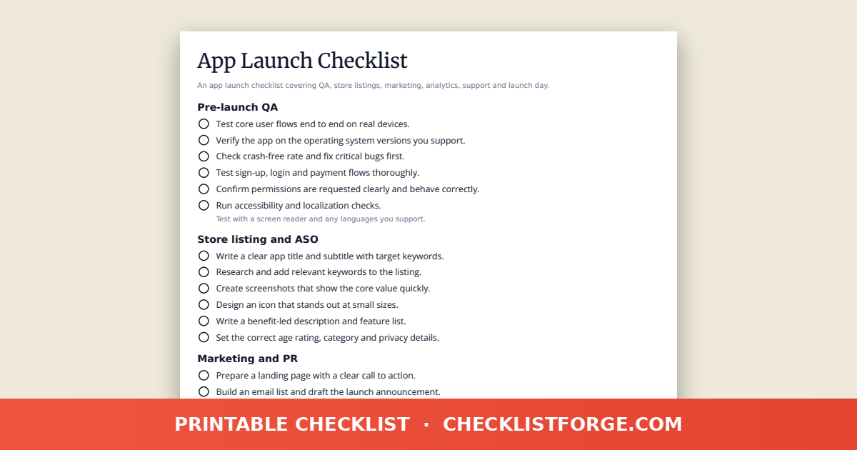 App Launch Checklist