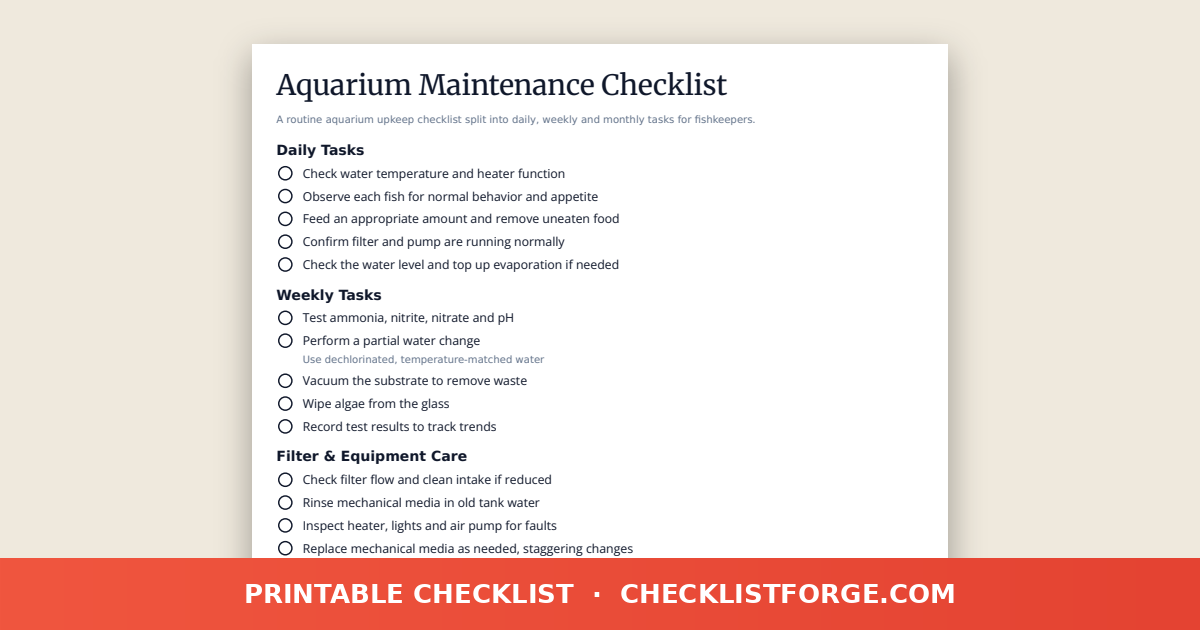 Aquarium Maintenance Checklist