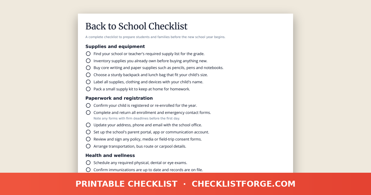 Back to School Checklist