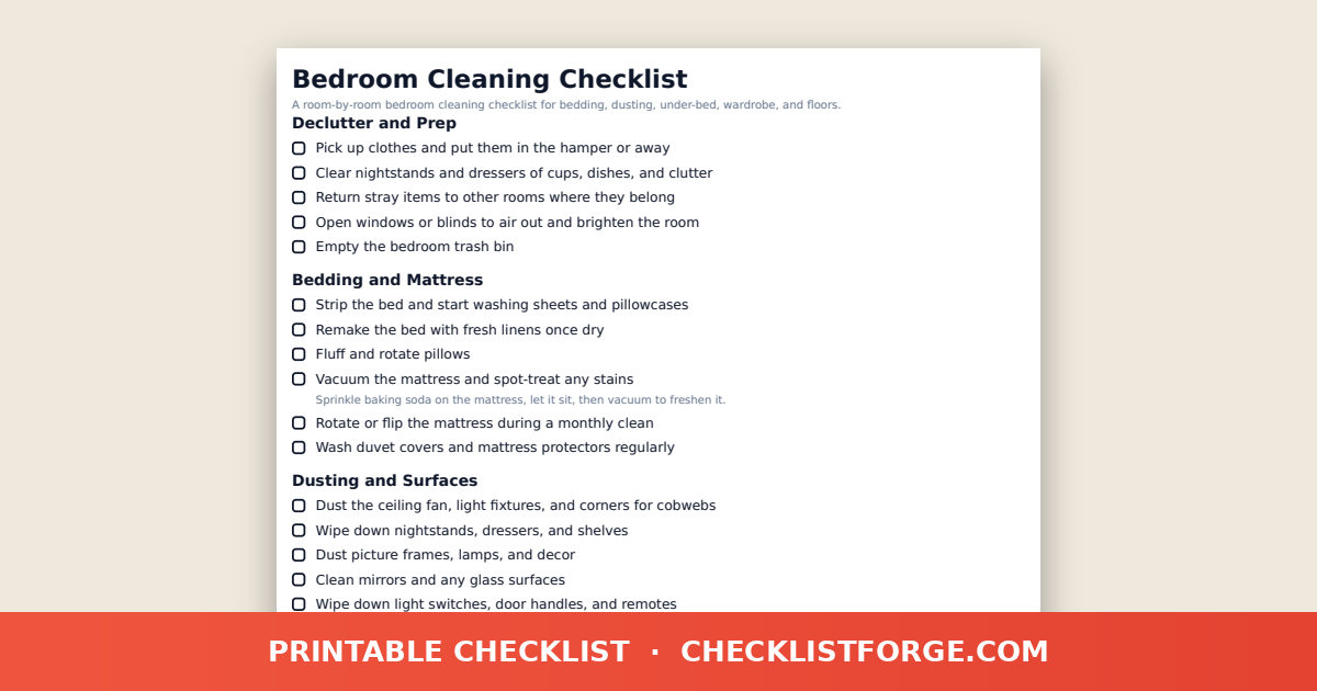 Bedroom Cleaning Checklist