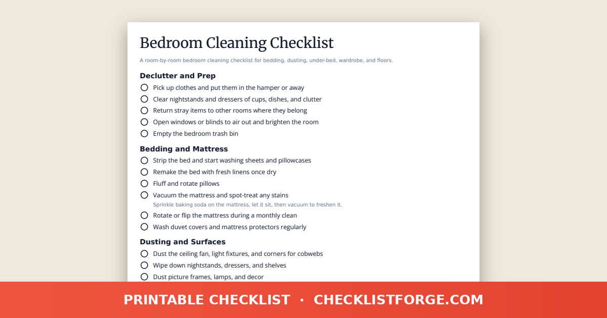 Bedroom Cleaning Checklist