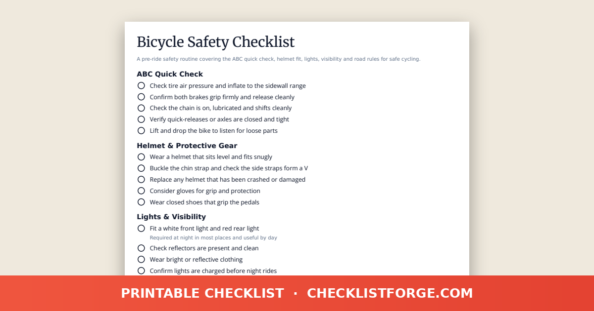 Bicycle Safety Checklist