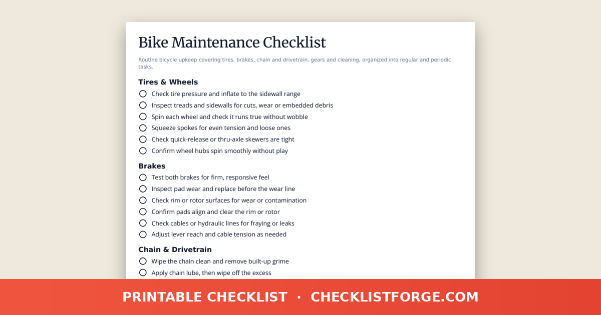 Bike Maintenance Checklist