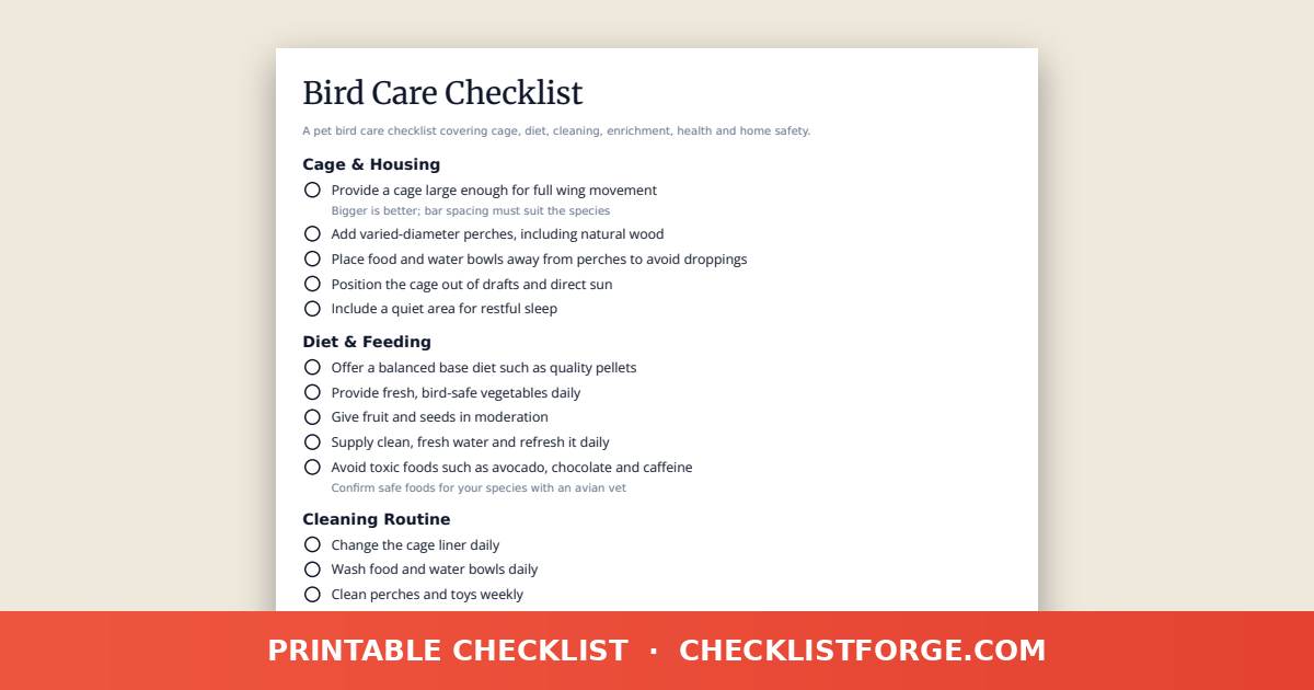 Bird Care Checklist