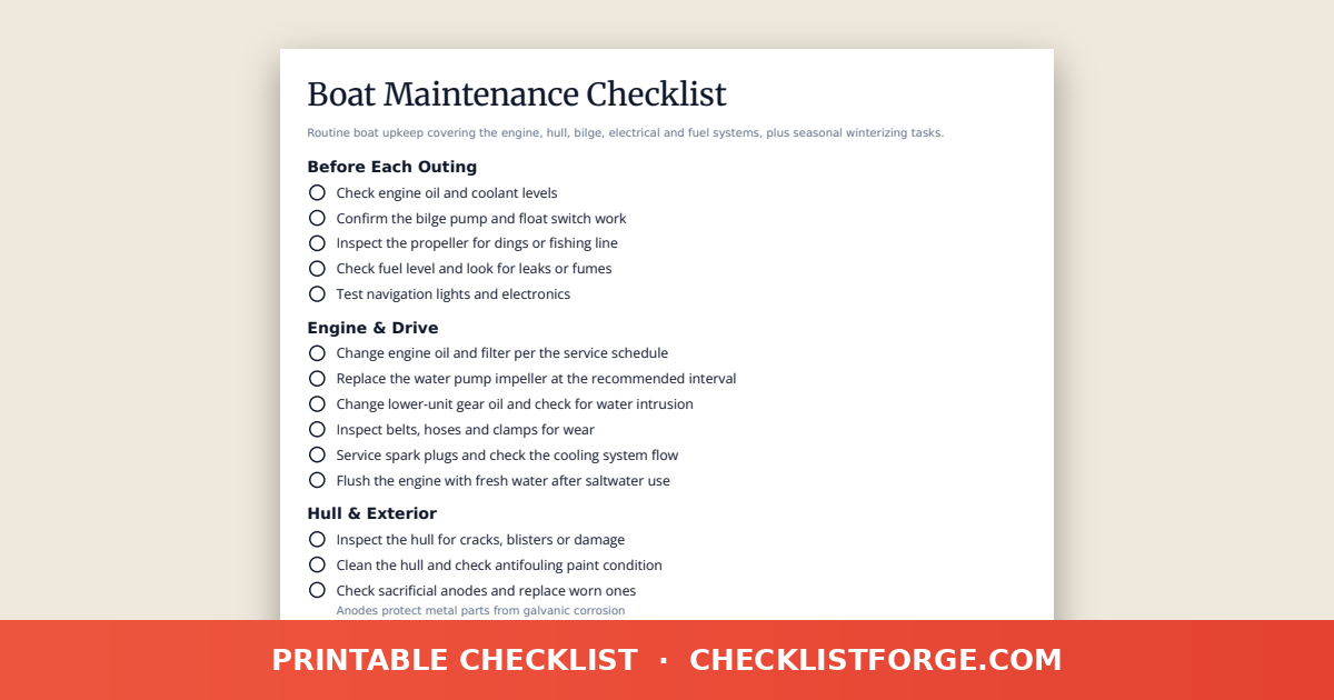 Boat Maintenance Checklist
