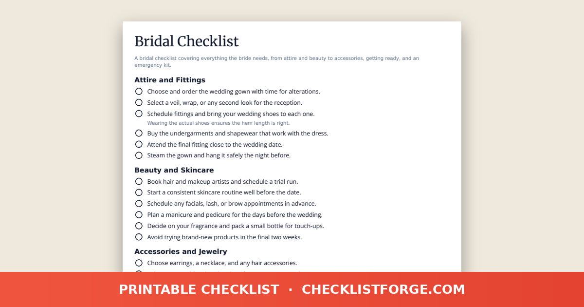 Bridal Checklist