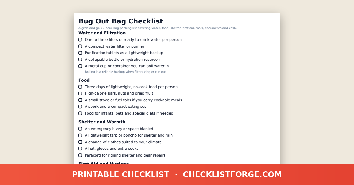 Bug Out Bag Checklist