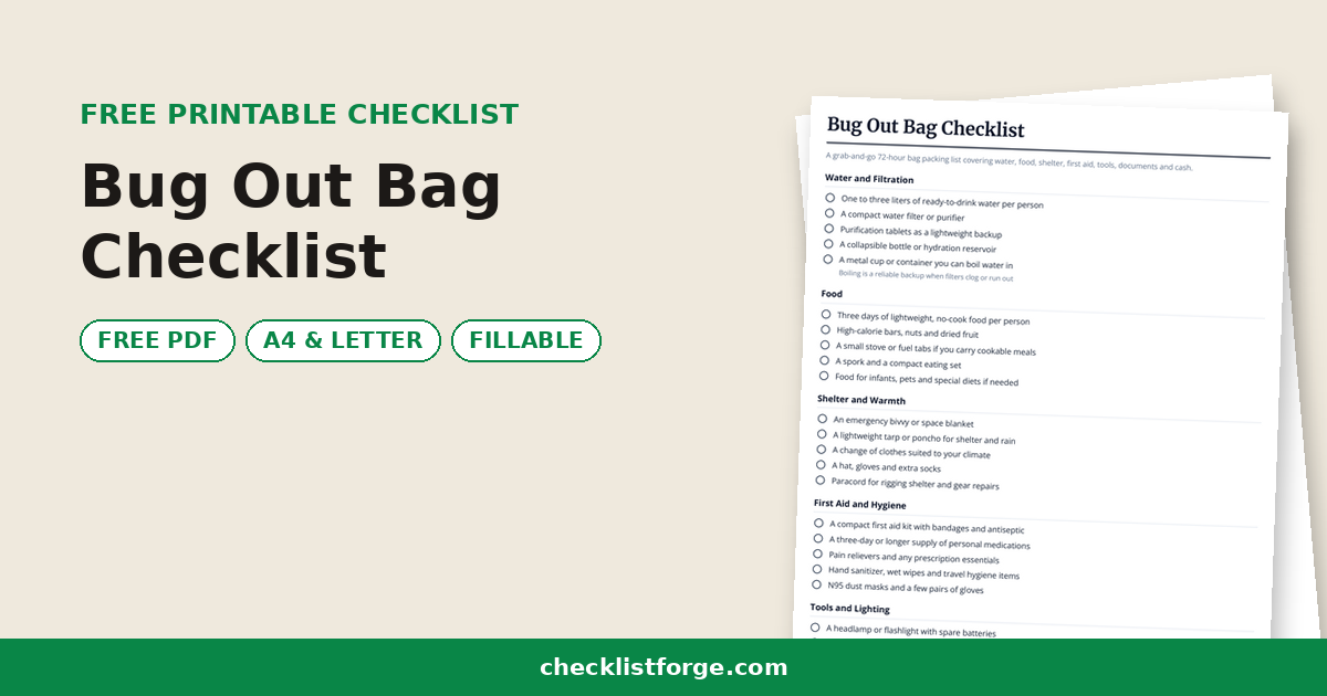 Bug Out Bag Checklist