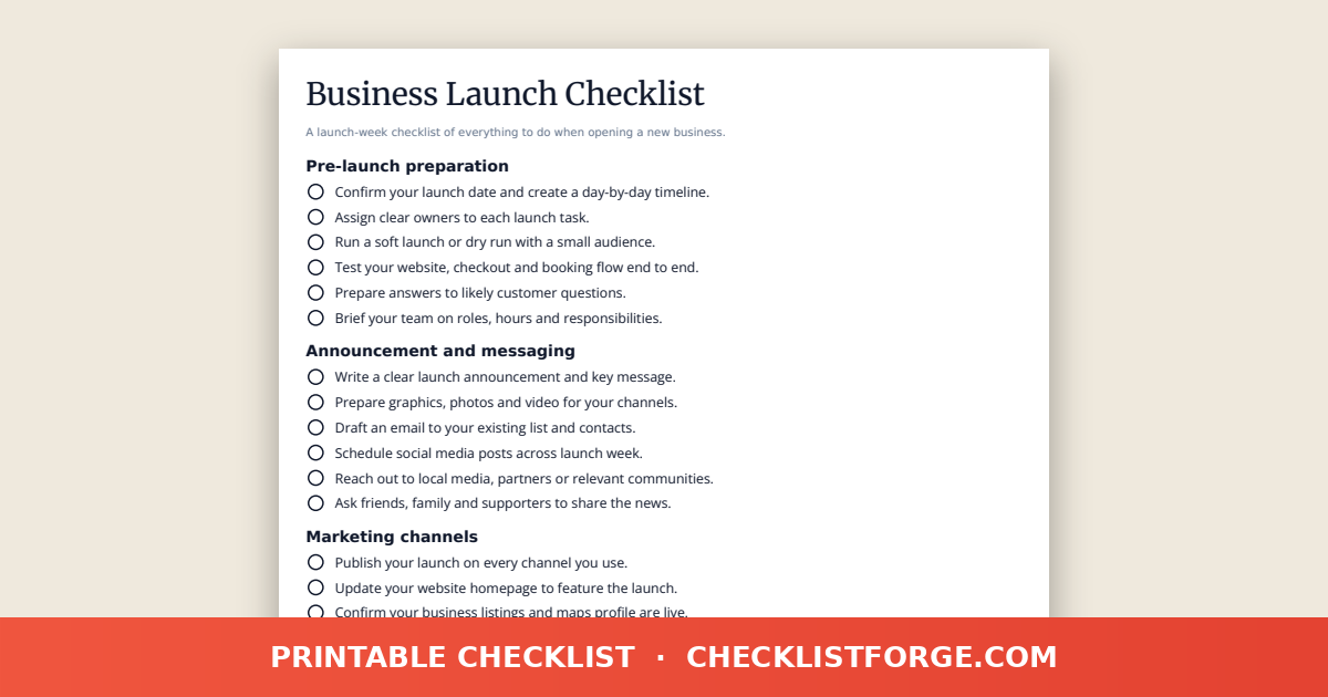 Business Launch Checklist
