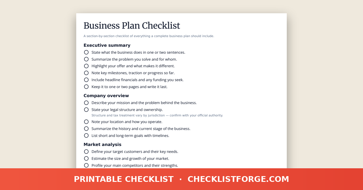 Business Plan Checklist