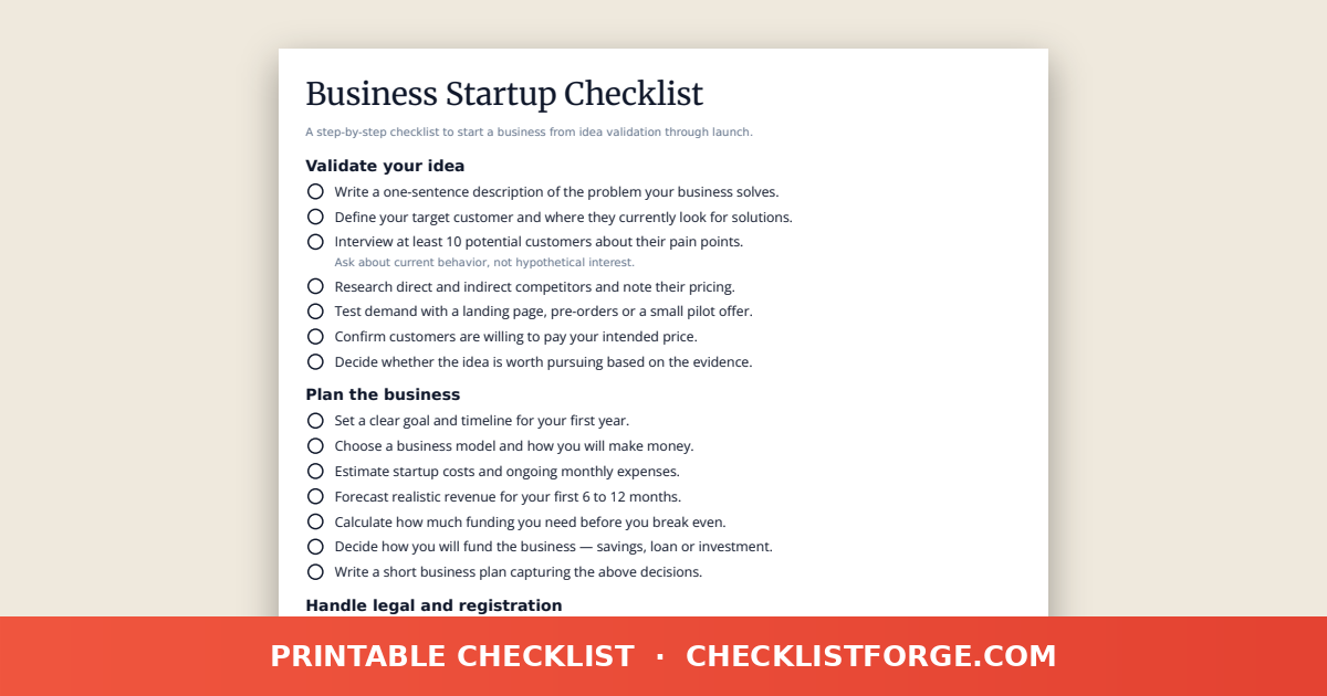 Business Startup Checklist