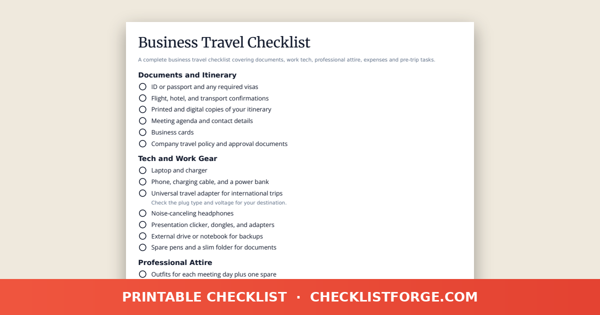 Business Travel Checklist