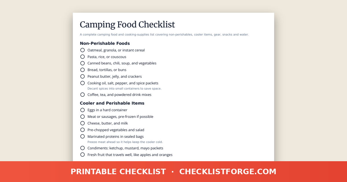 Camping Food Checklist