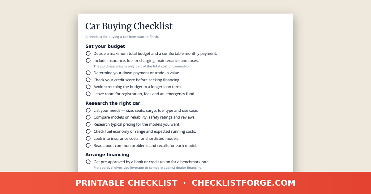 Car Buying Checklist