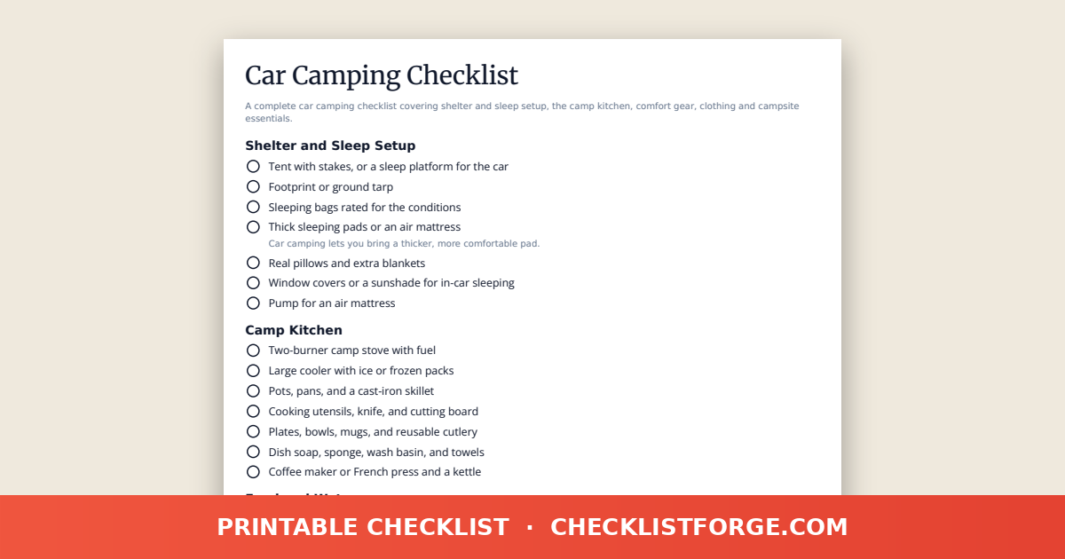 Car Camping Checklist