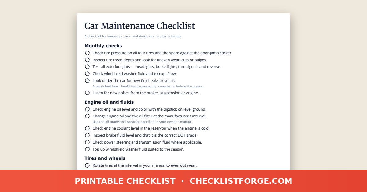 Car Maintenance Checklist