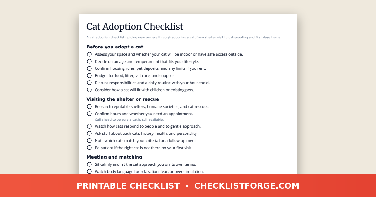 Cat Adoption Checklist