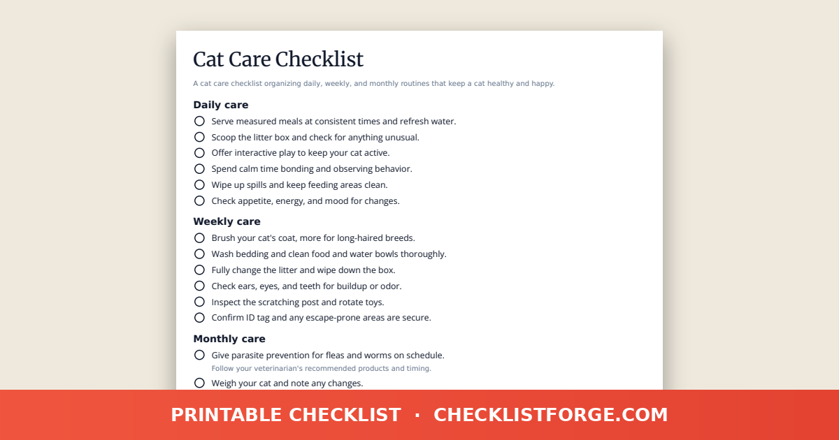 Cat Care Checklist