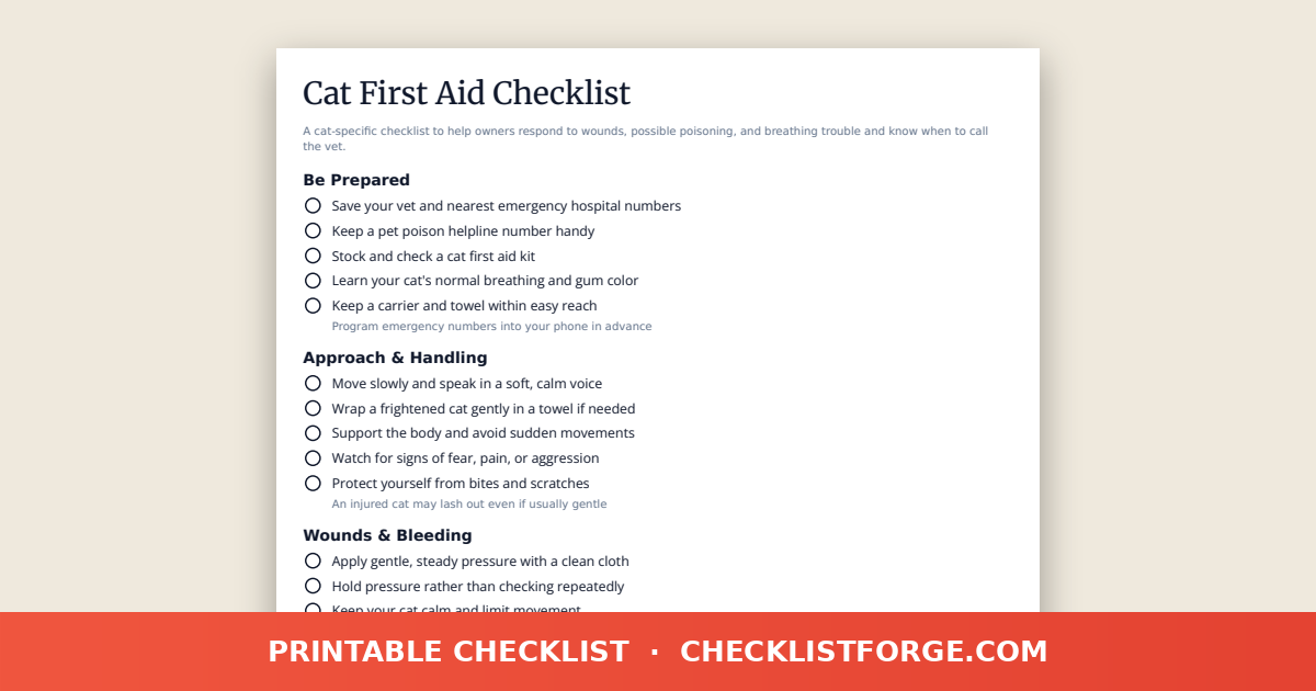Cat First Aid Checklist