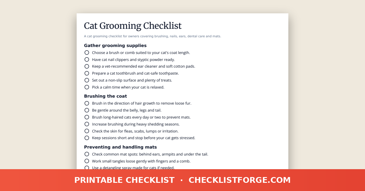 Cat Grooming Checklist