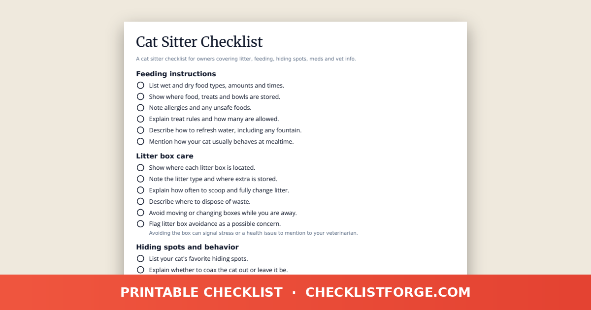 Cat Sitter Checklist