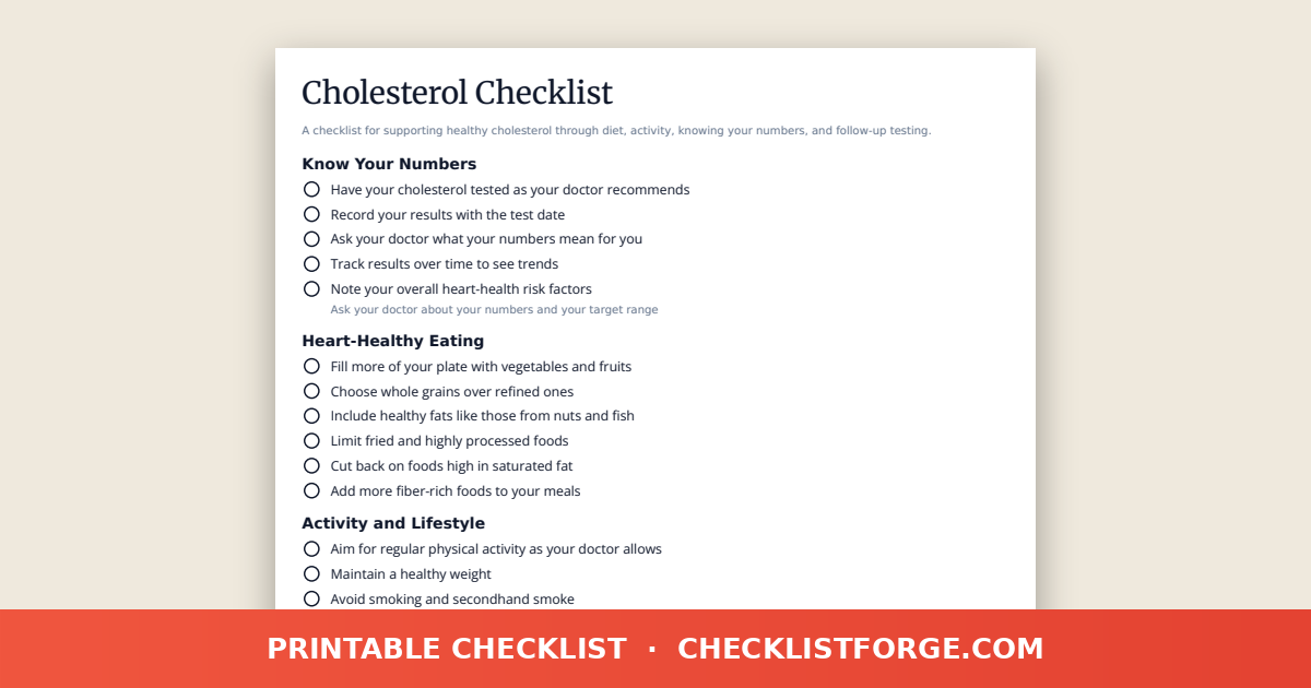 Cholesterol Checklist