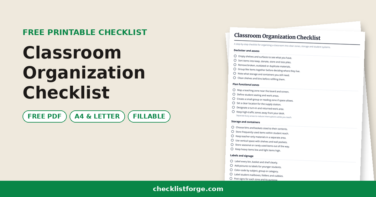 Classroom Organization Checklist