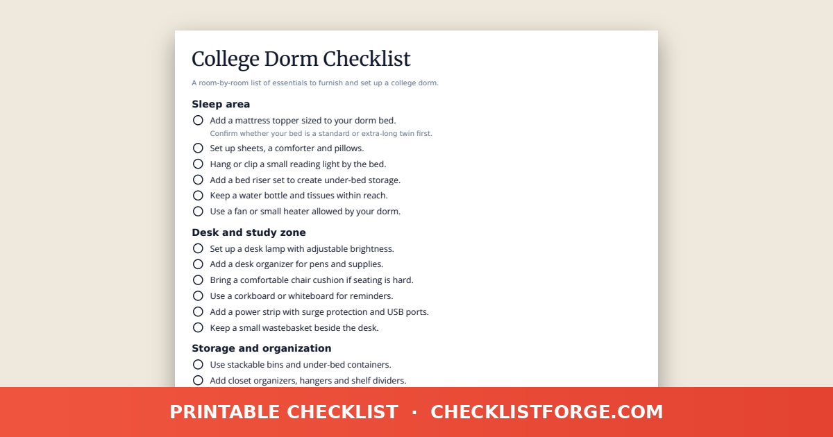 College Dorm Checklist