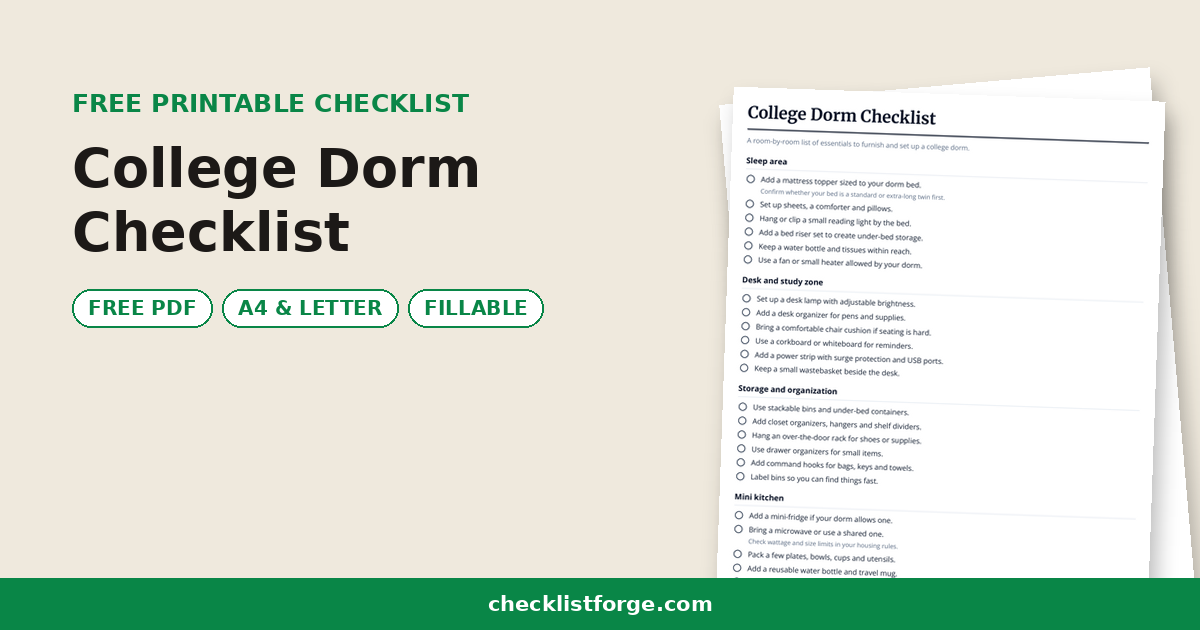 College Dorm Checklist