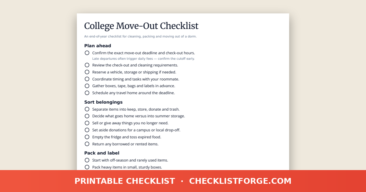 College Move-Out Checklist