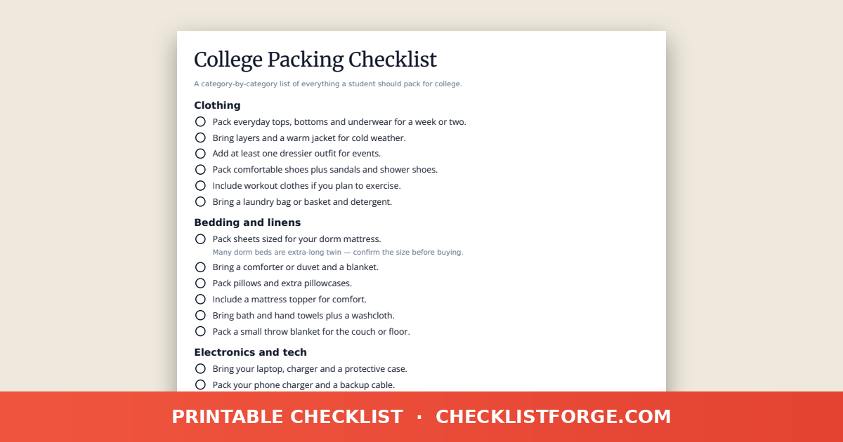 College Packing Checklist