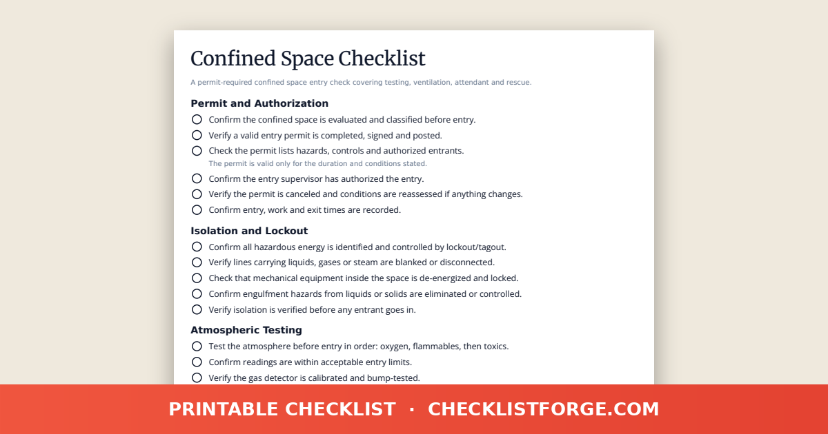 Confined Space Checklist