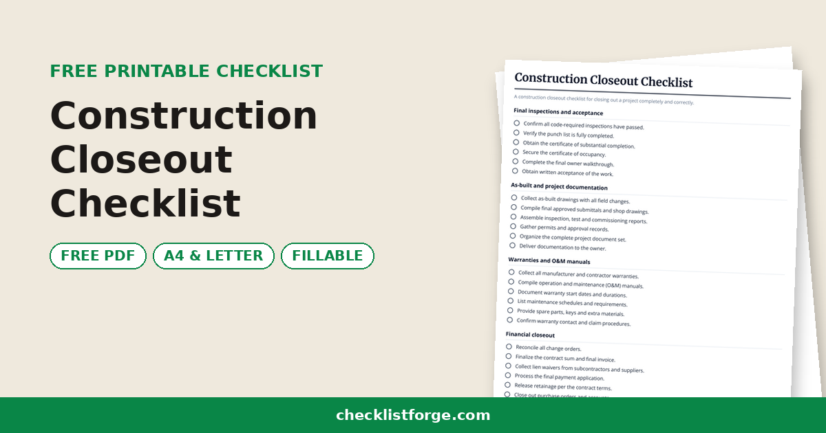 Construction Closeout Checklist
