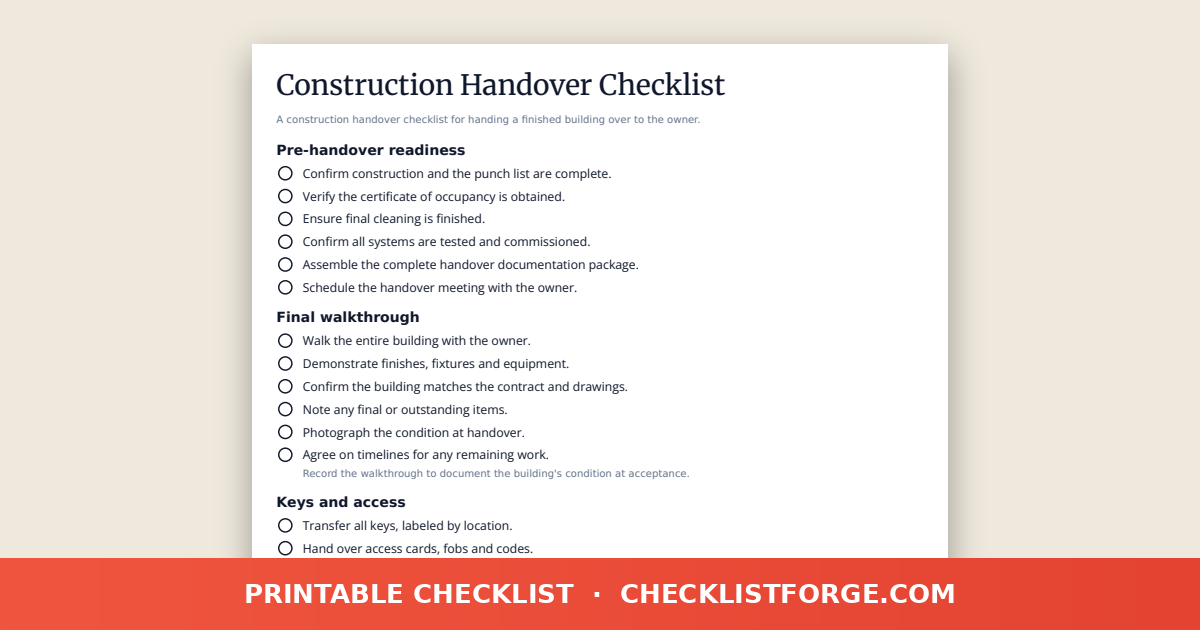 Construction Handover Checklist
