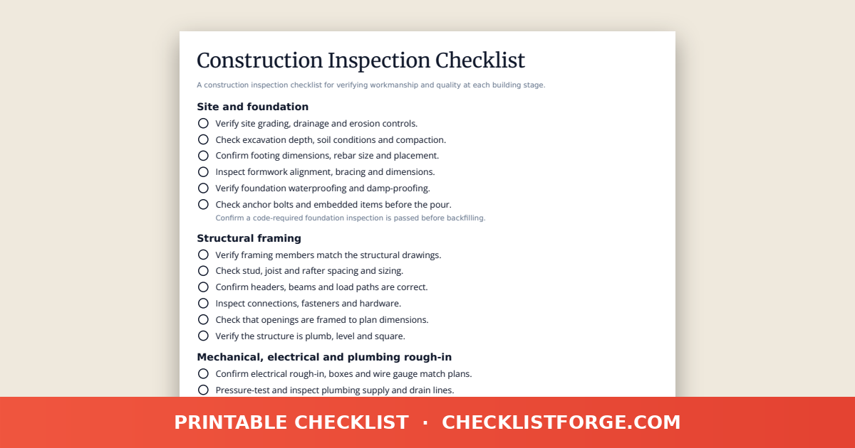 Construction Inspection Checklist
