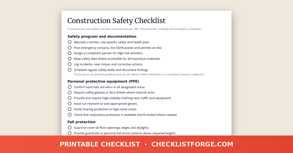 Construction Safety Checklist