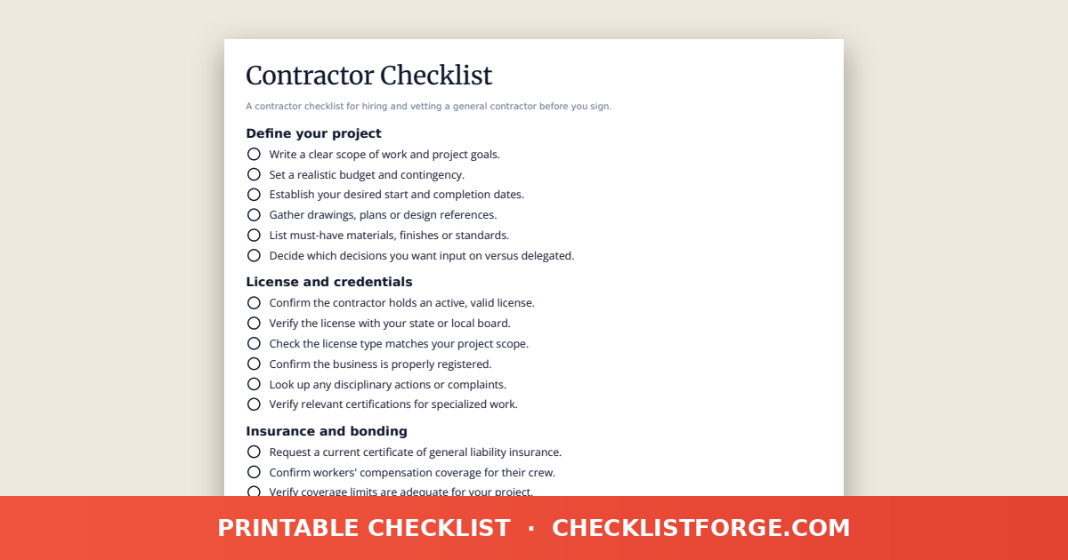 Contractor Checklist
