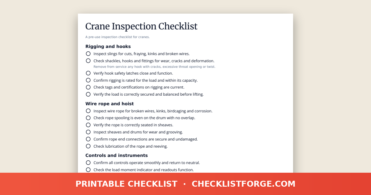 Crane Inspection Checklist