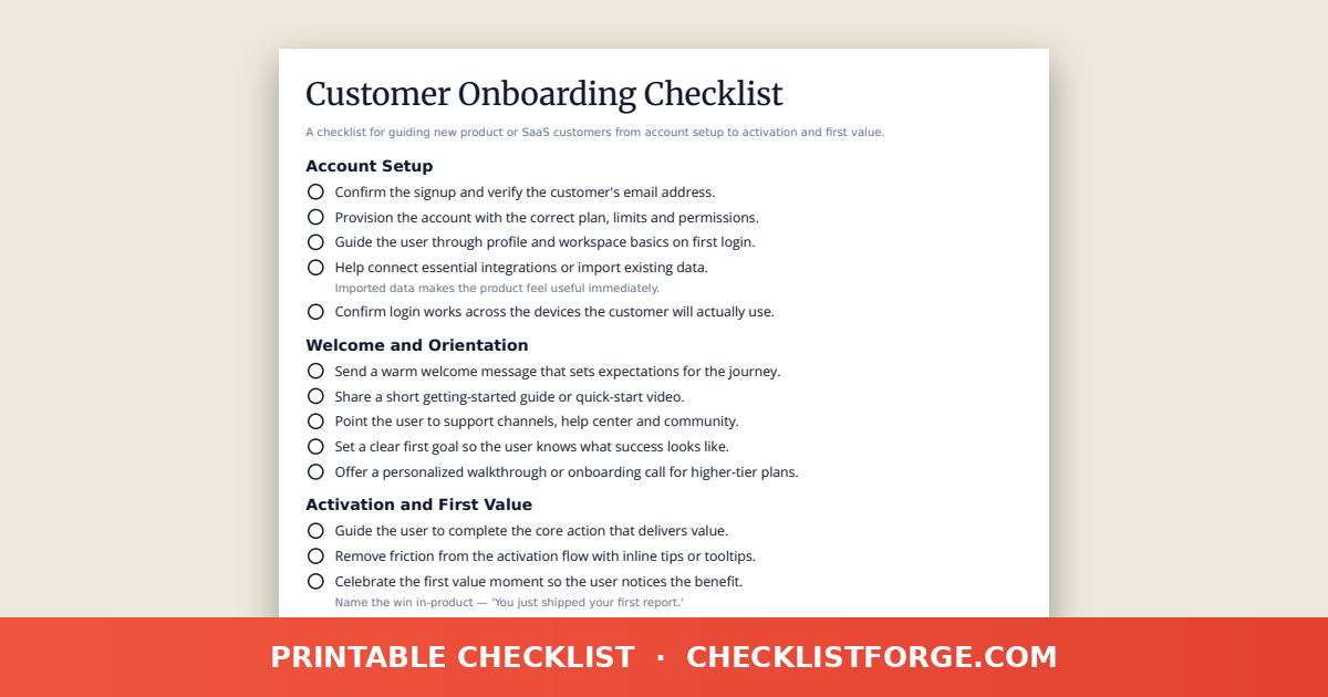 Customer Onboarding Checklist