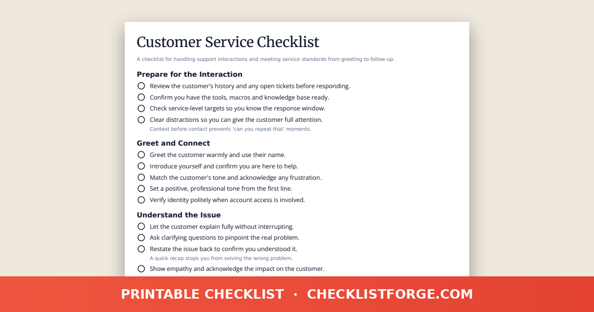 Customer Service Checklist