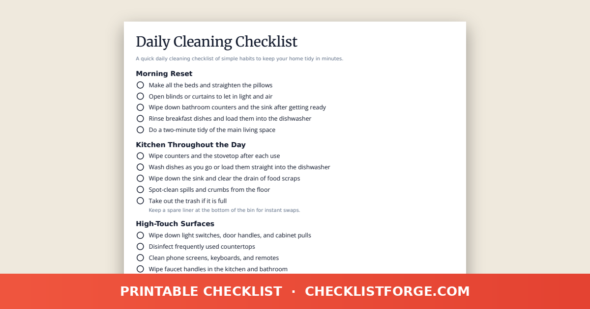 Daily Cleaning Checklist