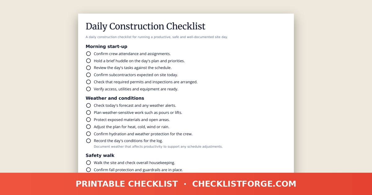 Daily Construction Checklist