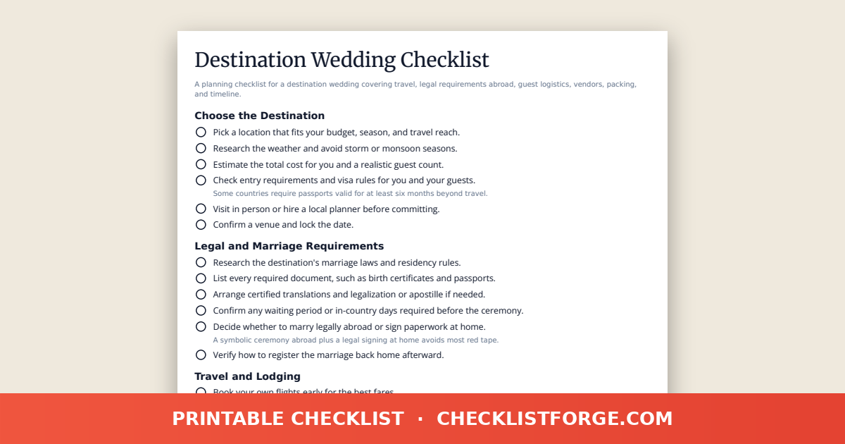 Destination Wedding Checklist