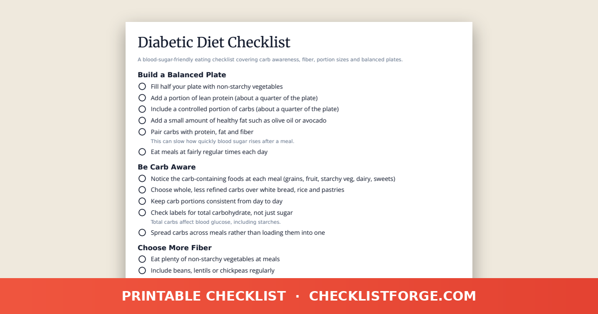 Diabetic Diet Checklist