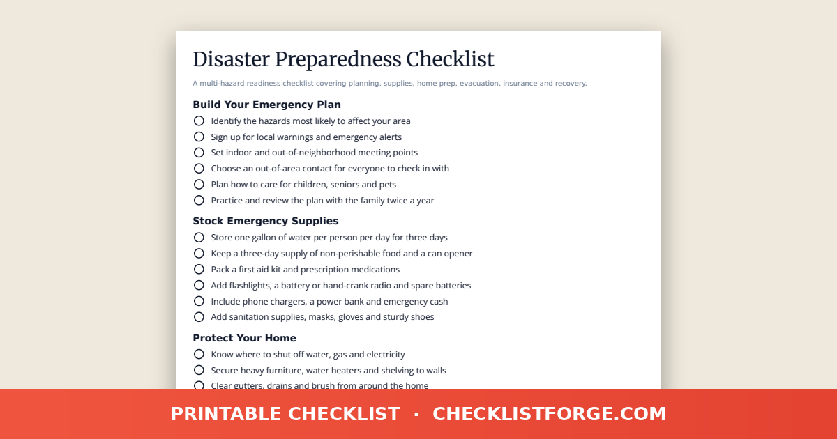 Disaster Preparedness Checklist