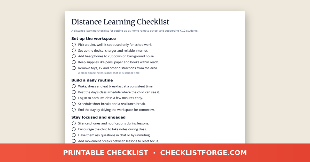 Distance Learning Checklist