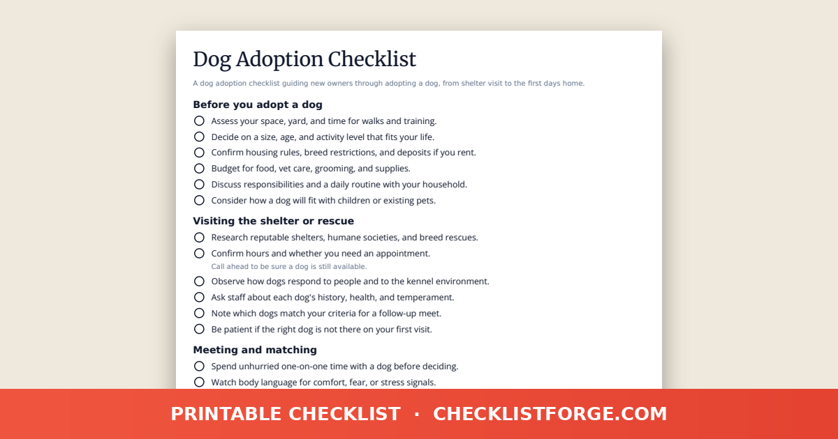 Dog Adoption Checklist