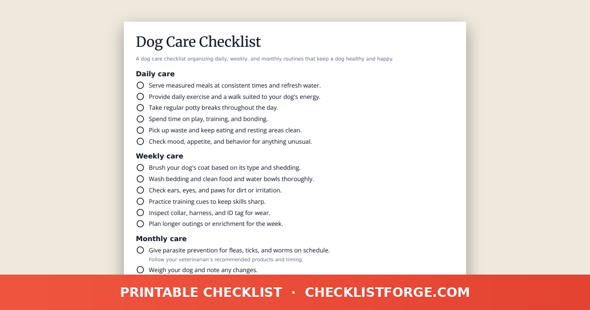 Dog Care Checklist